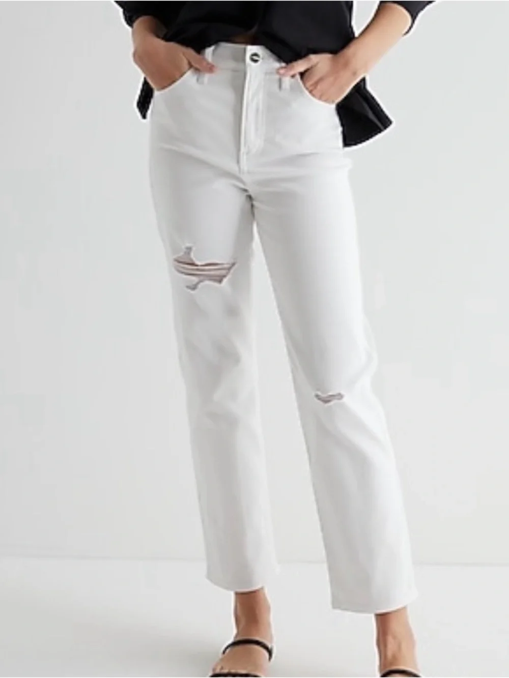 Express White High-Rise Straight Leg Distressed Ankle Jean Size 12L